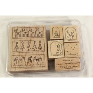 Stampin' Up! Festive Favorites Christmas Wood Rubber Stamps 2006 Retired